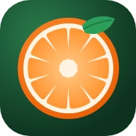 Clementine icon: a clementine cut across, with a leaf, on deep green
