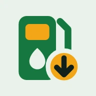 Fillo icon: a green fuel pump with an amber price-down badge, on pale mint